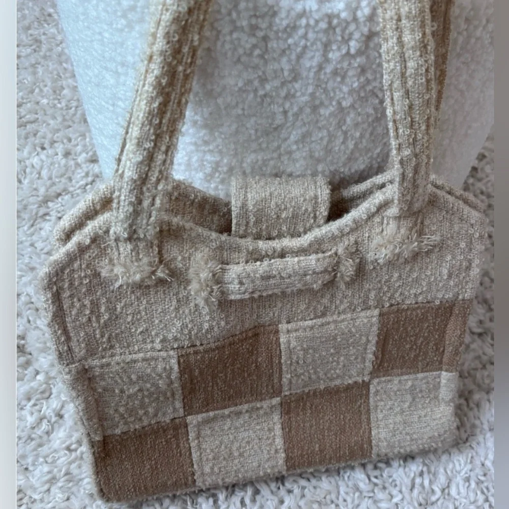Textured Brown & Beige Small Tote - Picture 1 of 4